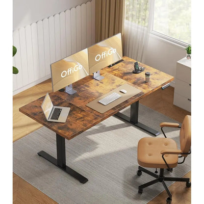 71 Inch Executive Electric Standing Desk, Height Adjustable Desk with Power Outlet & 1.38" Thick 3-Piece Desktop, Sit Stand Comp