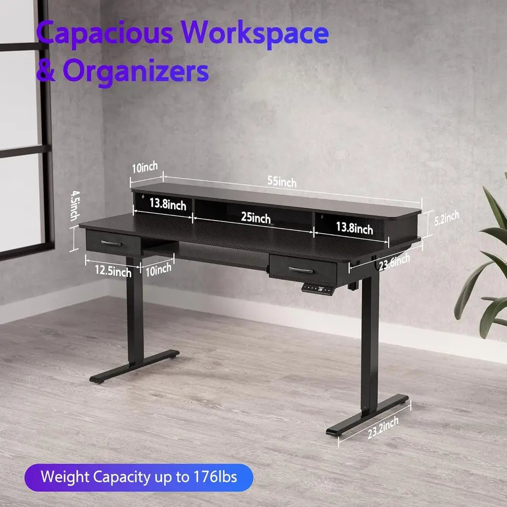 55x24 Inches Electric Standing Desk with Keyboard Tray, Height Adjustable Stand up Desk with 2 Ders, Ergonomic Sit to Stand Desk
