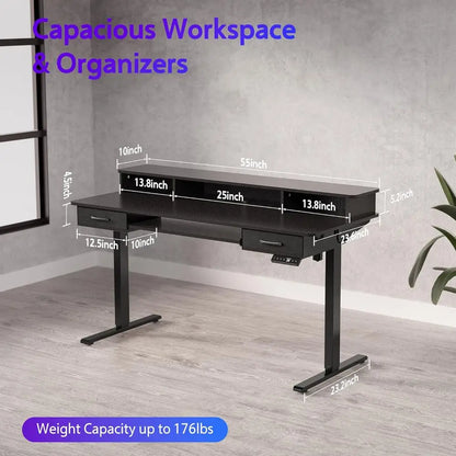 55x24 Inches Electric Standing Desk with Keyboard Tray, Height Adjustable Stand up Desk with 2 Ders, Ergonomic Sit to Stand Desk