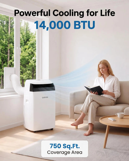 14000 BTU Portable Air Conditioners with Built-in Cool, Dehumidifier, Fan, Sleep Mode, 4-in-1 Compact Mobile AC Unit, Window Exhaust Kit 24H Timer