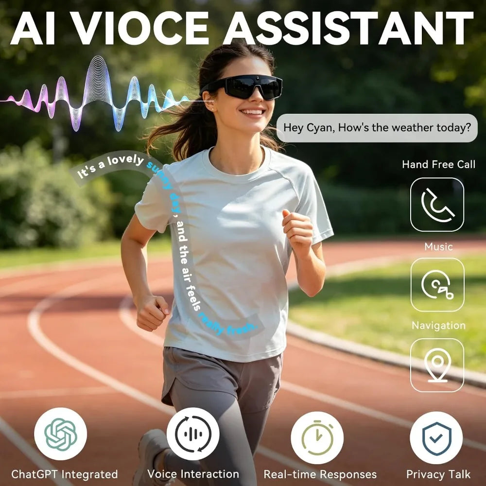 Camera-equipped Glasses, HD Recording, Waterproof Bluetooth Sunglasses, AI Assistant, Touch Control, UV Protection
