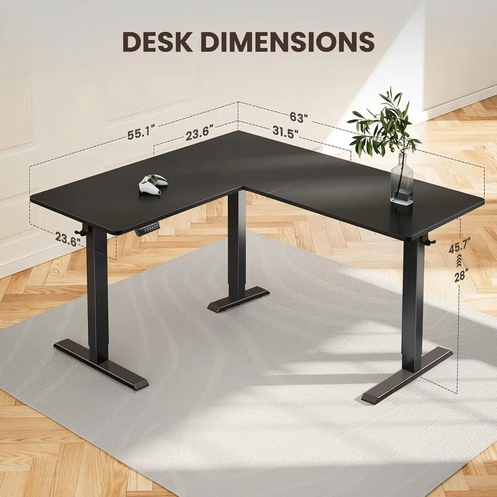 L Shaped Standing Desk, 63"x55" Electric Adjustable Height Sit Stand up Desk, Ergonomic Large Computer Table, Let & Right Interc