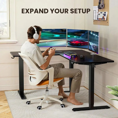 L Shaped Standing Desk, 63"x55" Electric Adjustable Height Sit Stand up Desk, Ergonomic Large Computer Table, Let & Right Interc