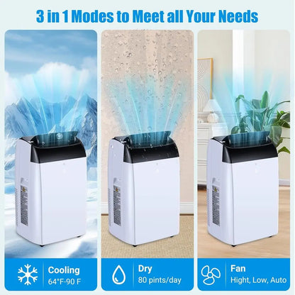 14000 BTU Portable Air Conditioner Cools 750 Sq. Ft., 3-in-1 Quiet Unit with Remote, Auto Swing, 24H Timer for Large Rooms
