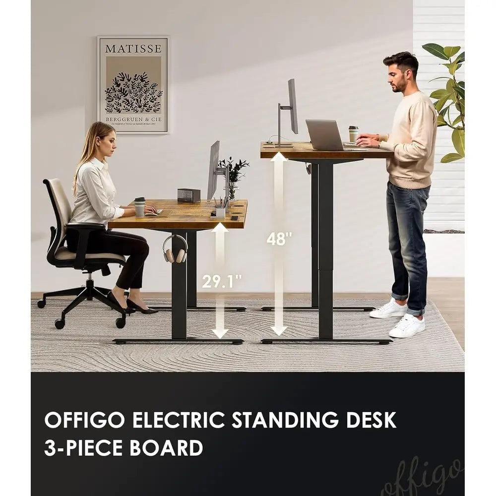 71 Inch Executive Electric Standing Desk, Height Adjustable Desk with Power Outlet & 1.38" Thick 3-Piece Desktop, Sit Stand Comp