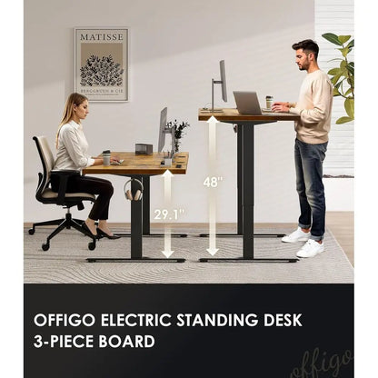 71 Inch Executive Electric Standing Desk, Height Adjustable Desk with Power Outlet & 1.38" Thick 3-Piece Desktop, Sit Stand Comp