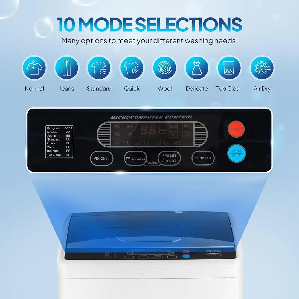25LBS Portable Washing hine, ull-Automatic Electric Laundry hine with StainlSteel Drum, Compact Washer and Spin Dryer Combo with