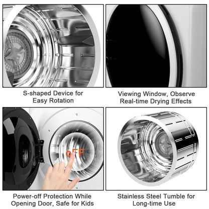 1700W Electric Tumble Laundry Dryer Stainless Tub 13.2 lbs /3.22 Cu.Ft