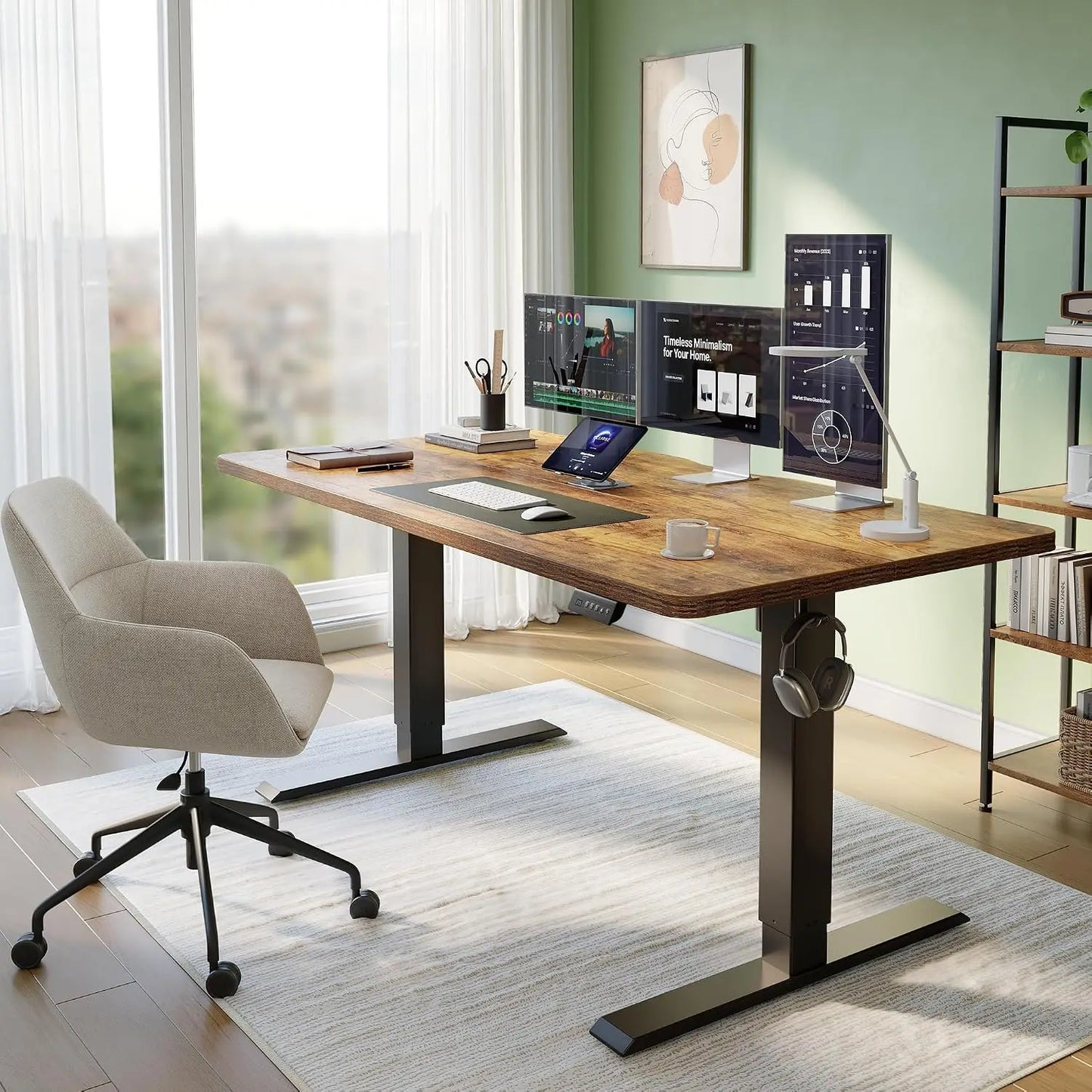 Standing Desk, 55 x 24 Inches Electric Height Adjustable Computer Desk, Sit Stand up Home Office Desk with Memory, Customized
