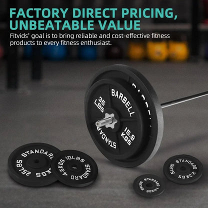 Large Fitness Equipment Cast Iron Weight Plates Set with 5FT Barbell & Star Locks - 45 lbs Total