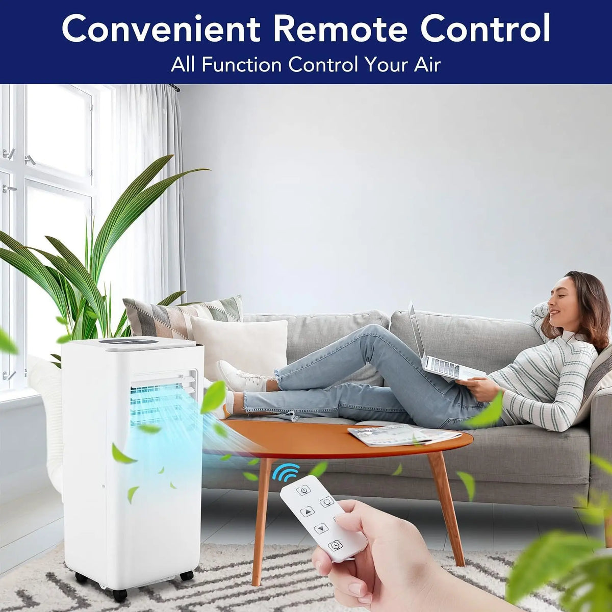 New FD 10,000 BTU Portable Air Conditioner, Cools up to 450 Sq. Ft, Dehumidifier & Fan, Remote Control & Window Kit Included, White
