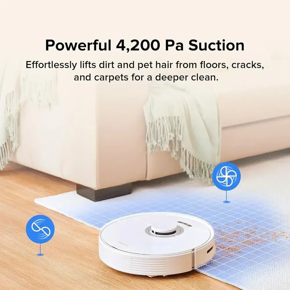 Auto-Empty Robot Vacuum and Mop for Hands-Free Cleaning, APP-Controlled, 4200Pa Suction, 180min Runtime