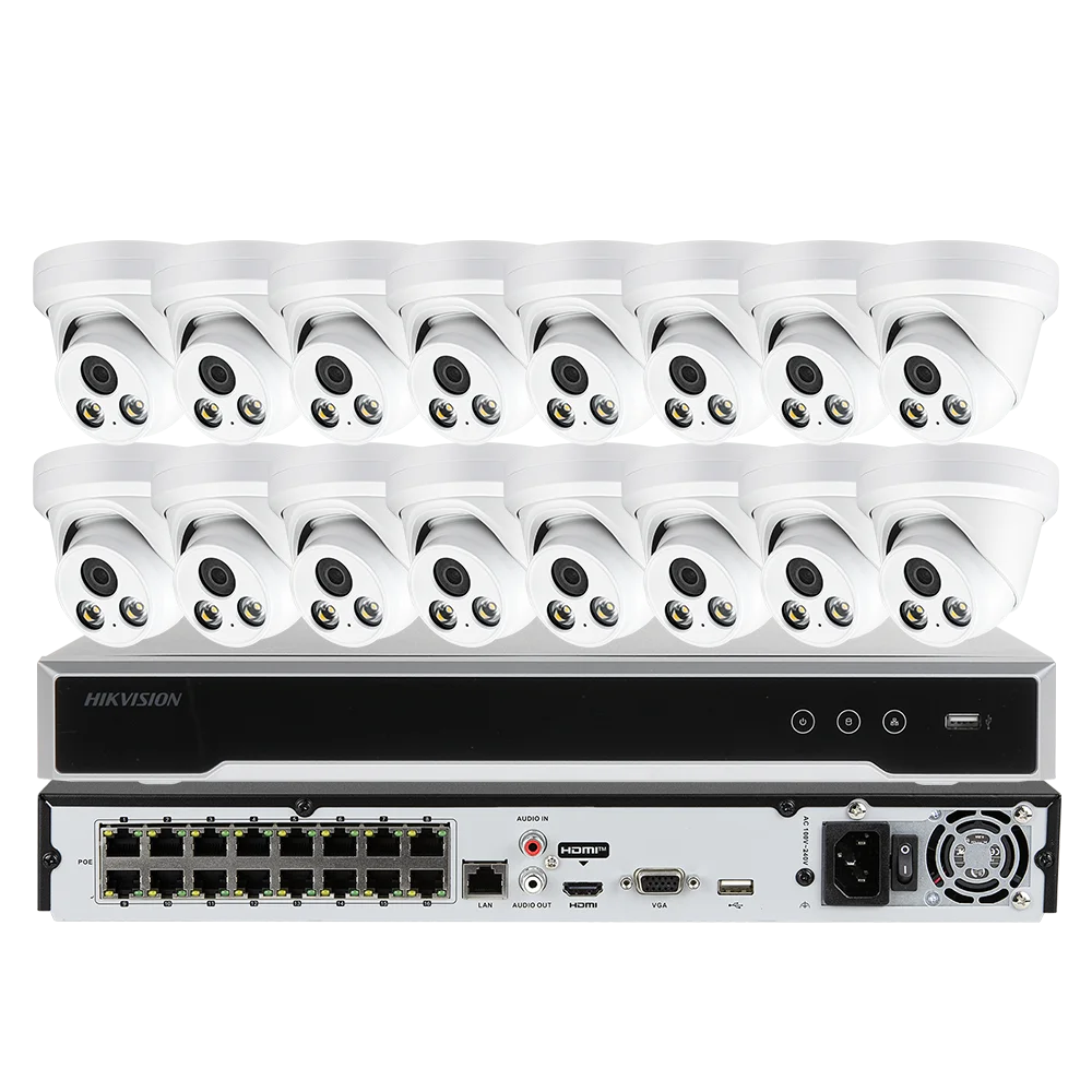 16CH 4K NVR Kit H.265 AI In/Outdoor Turret Security Camera System 8MP POE IP Camera Video Surveillance Set MIC Full Color Night