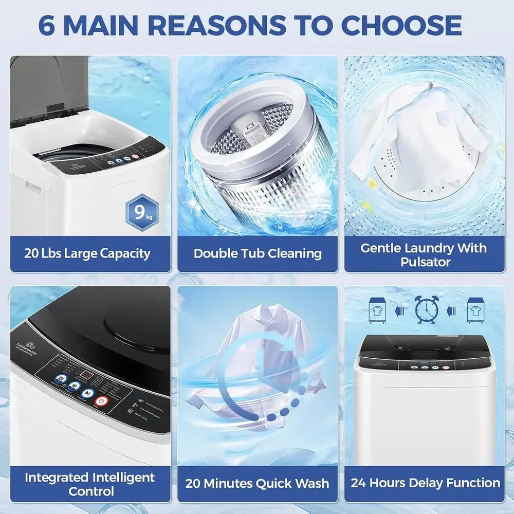 20Lbs Portable Washing hine Portable Washer, 2.8 Cu.t Washer and Dryer Combo with Drain Pump, 10 Progs 8 Water Level Compact Lau