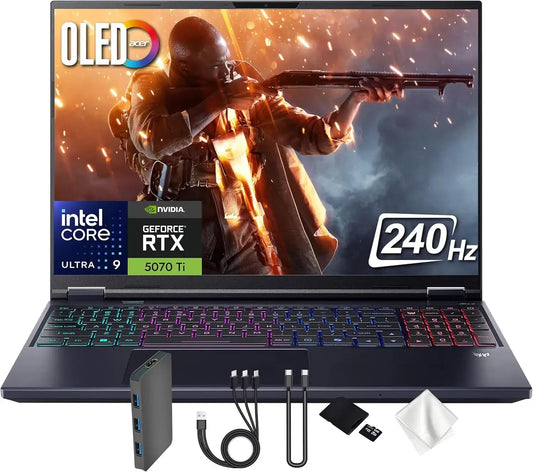 acer Predator Neo 16S AI 16 WQXGA OLED 240Hz Gaming Laptop, Intel Core Ultra 9  Docking), RGB Backlit Keyboard, Win 11, Black