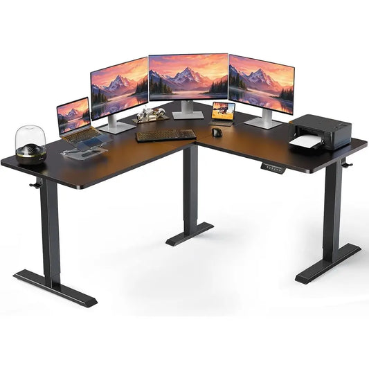 L Shaped Standing Desk, 63"x55" Electric Adjustable Height Sit Stand up Desk, Ergonomic Large Computer Table, Let & Right Interc