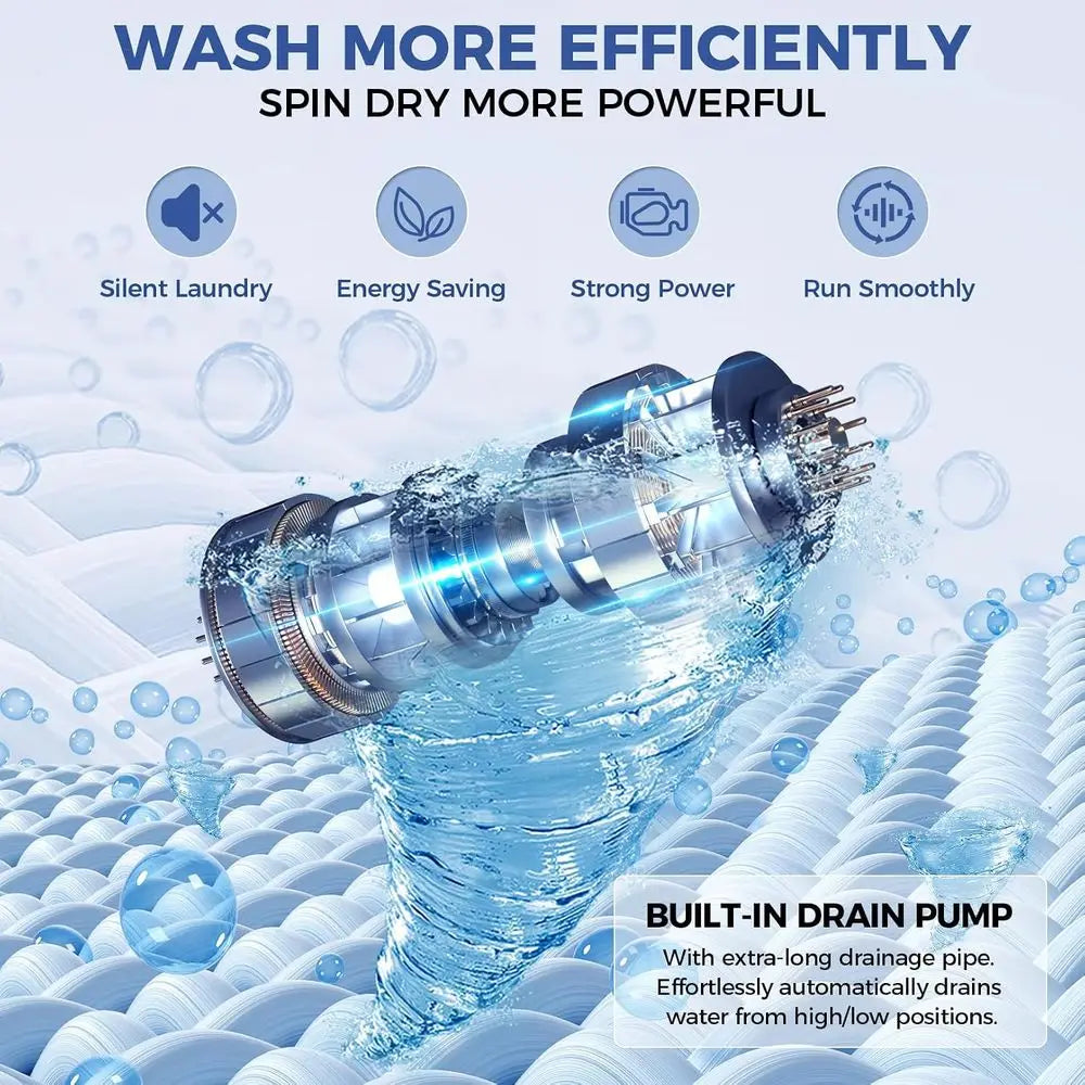Portable Washing hine or Aparent, 20Lbs 2.8Cu.t, Drain Pump | Washer and Dryer Combo, 350w Turbo Wash, 10 Progs 8 Water Levels,