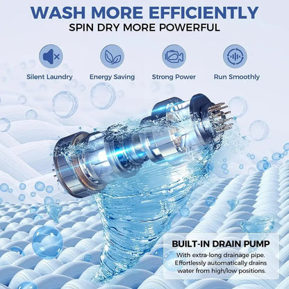 Portable Washing hine or Aparent, 20Lbs 2.8Cu.t, Drain Pump | Washer and Dryer Combo, 350w Turbo Wash, 10 Progs 8 Water Levels,