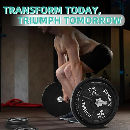 Large Fitness Equipment Cast Iron Weight Plates Set with 5FT Barbell & Star Locks - 45 lbs Total