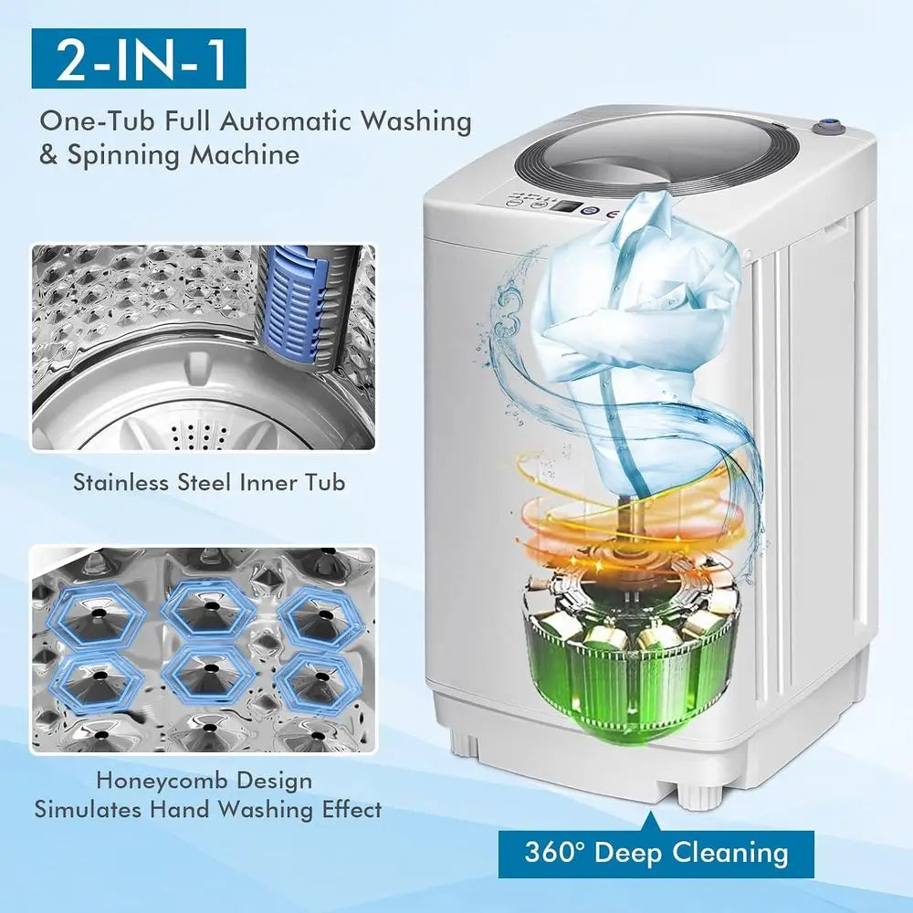 Portable Washing hine, 8Lbs acity ull-automatic Washer with 6 Wash Progs, LED Display, 3 Water Levels, Compact Laundry Washer an