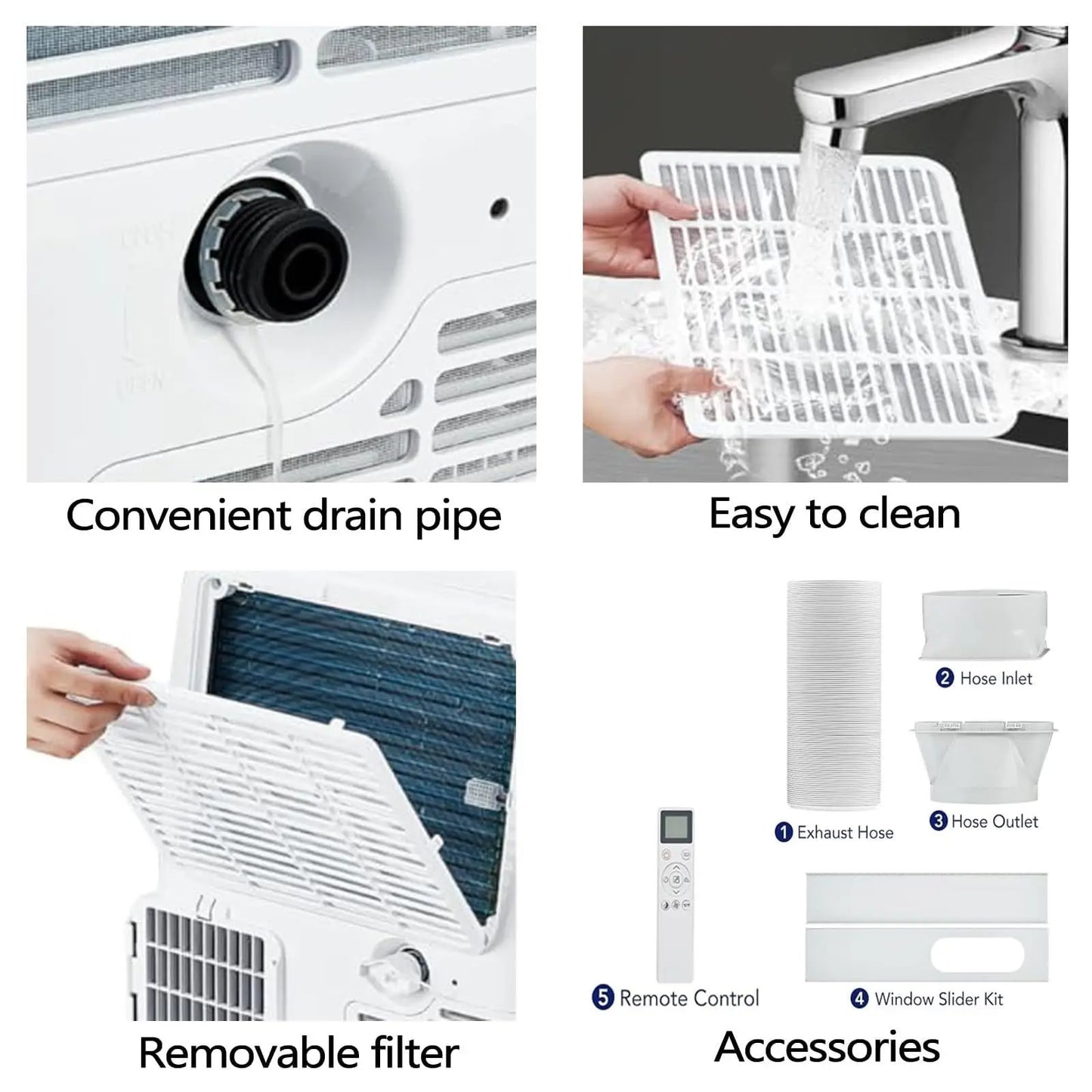 14000 BTU Portable Air Conditioners with Built-in Cool, Dehumidifier, Fan, Sleep Mode, 4-in-1 Compact Mobile AC Unit, Window Exhaust Kit 24H Timer