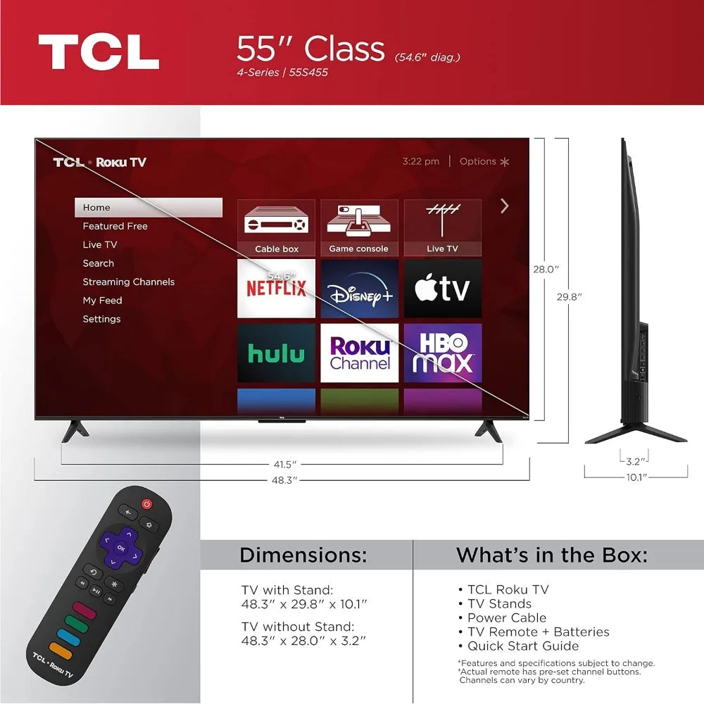 55" 4K UHD HDR Smart TV with Wi-Fi, Ethernet, and Multiple Ports