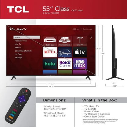 55" 4K UHD HDR Smart TV with Wi-Fi, Ethernet, and Multiple Ports