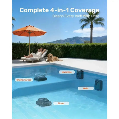 Pool Vacuum Cleaner with Wall & Waterline Cleaning, Dual Filtration, 150-200 Min Battery Life, Smart Navigation, Grey