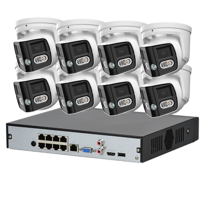 180 Panoramic Dual Lens 8CH NVR IP POE CCTV Security Camera System Full Color Night Vision Outdoor Active Deterrence DMSS APP