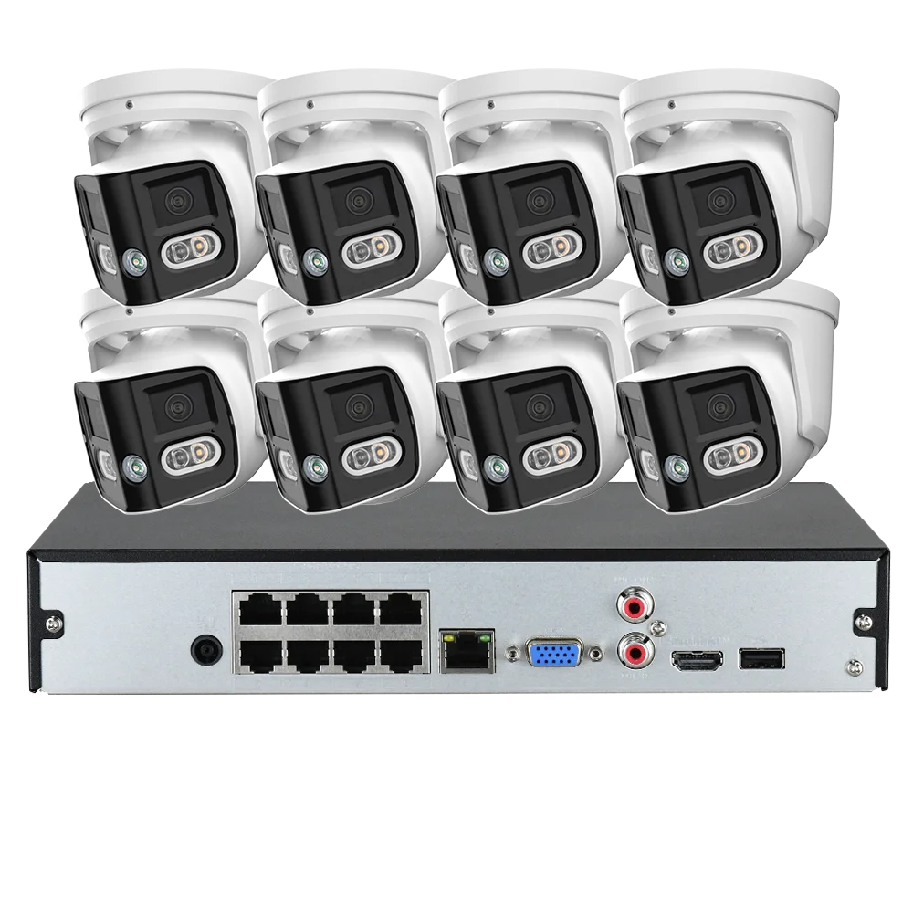 180 Panoramic Dual Lens 8CH NVR IP POE CCTV Security Camera System Full Color Night Vision Outdoor Active Deterrence DMSS APP