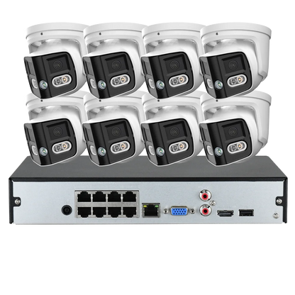 180 Panoramic Dual Lens 8CH NVR IP POE CCTV Security Camera System Full Color Night Vision Outdoor Active Deterrence DMSS APP
