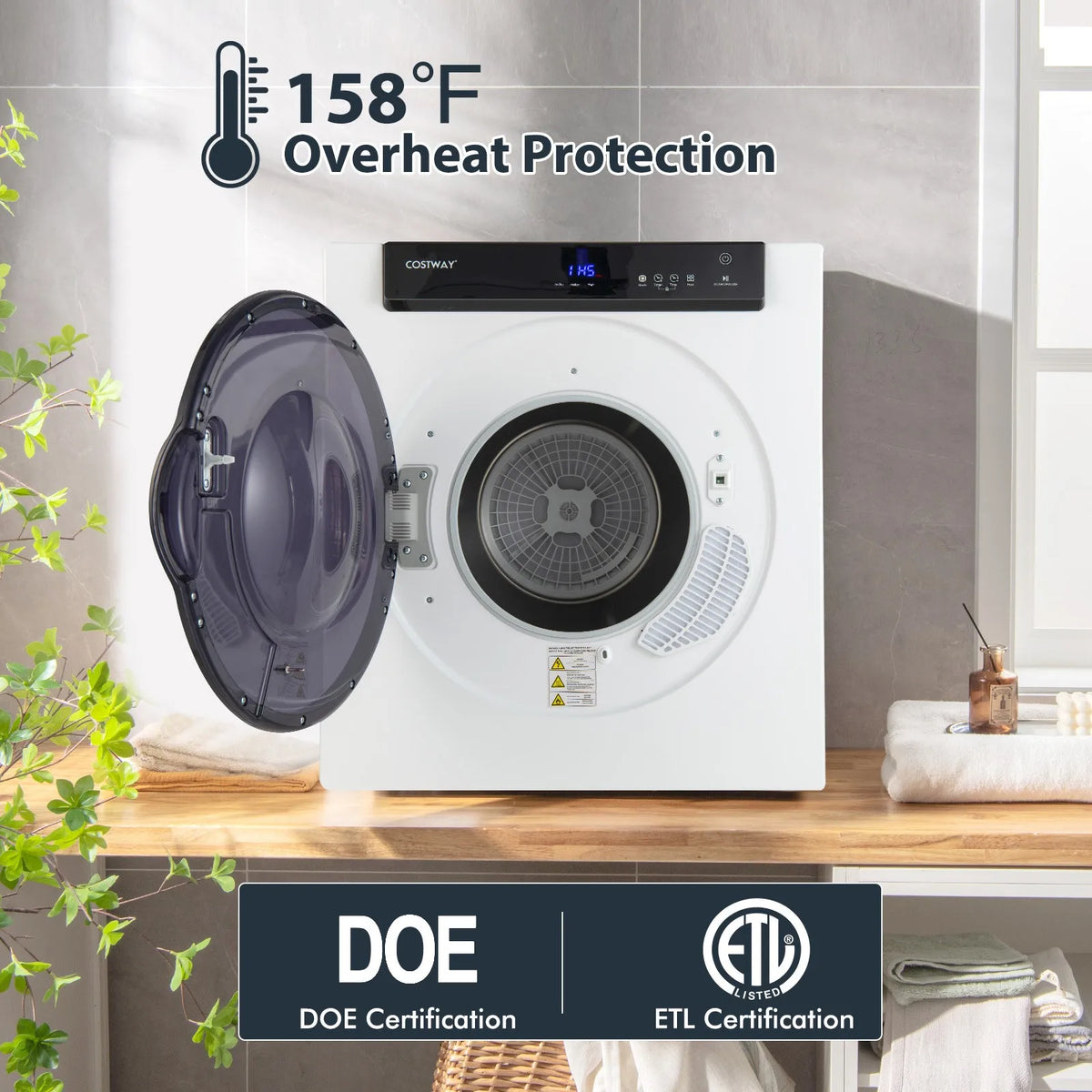 1400W Electric Tumble Compact Laundry Dryer Stainless Steel Tub 8.8lbs /2.6cu.ft