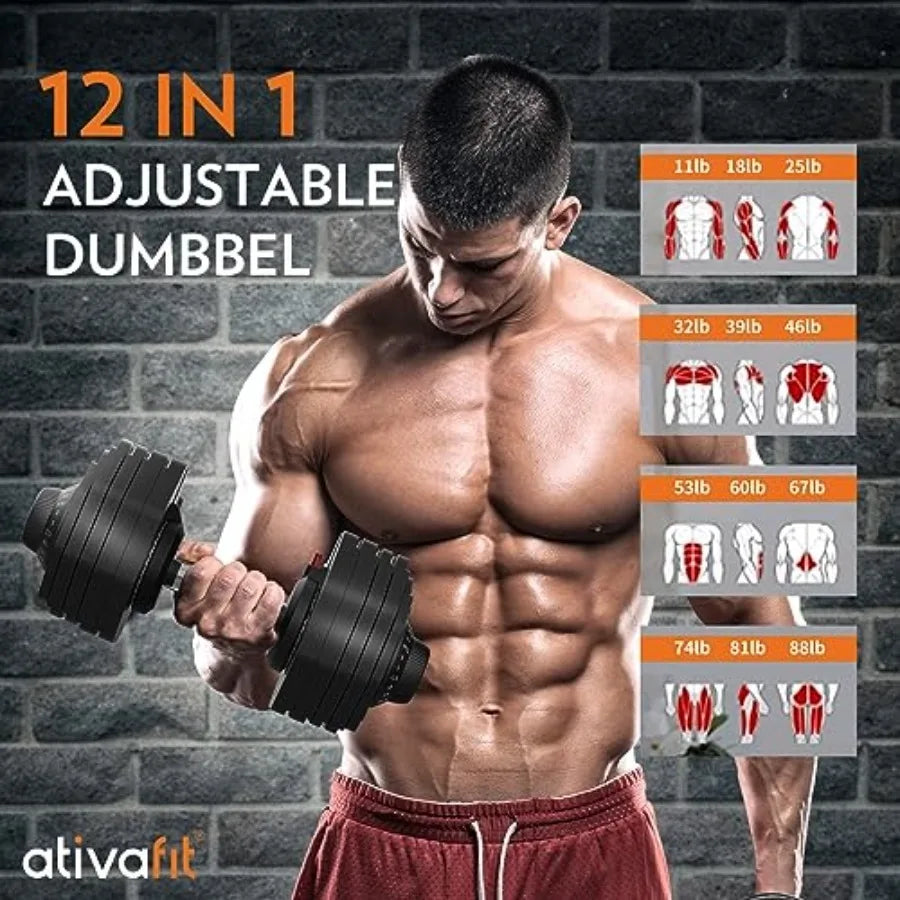 Adjustable Dumbbells Set of 2, 88LB Quick Adjust Free Weights with Double Safety Lock Anti-Slip Steel Handle, Space Saving Home