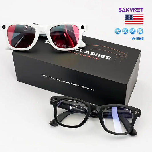 2026 SANVNET GS4 MAX Smart Eyewear 8MP Video Camera Sunglasses Wi-Fi Transfer Audio Record Smart AI Glasses with Dual Lenses