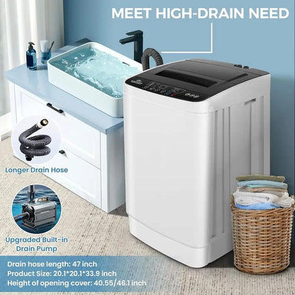 Portable Washing hine or Aparent, 20Lbs Hot Cold Water Inlet | Portable Washer Dryer Combo, Drain Pump, 3 Temp, 4 Prog4 Water Le