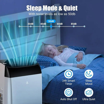 14000 BTU Portable Air Conditioner Cools 750 Sq. Ft., 3-in-1 Quiet Unit with Remote, Auto Swing, 24H Timer for Large Rooms