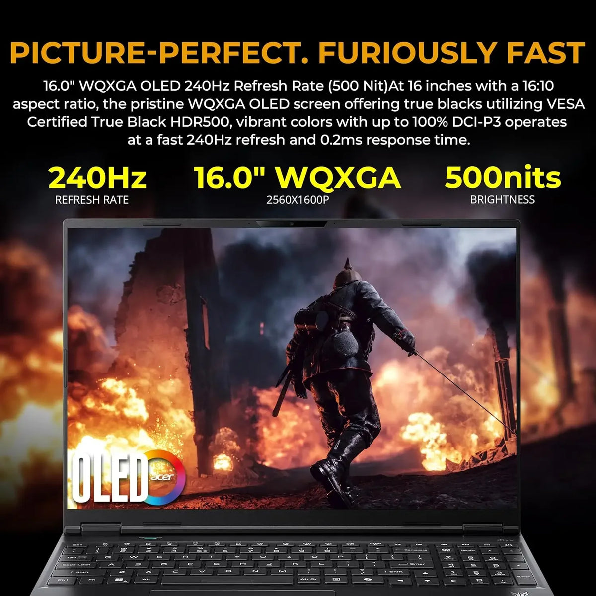 acer Predator Neo 16S AI 16 WQXGA OLED 240Hz Gaming Laptop, Intel Core Ultra 9  Docking), RGB Backlit Keyboard, Win 11, Black