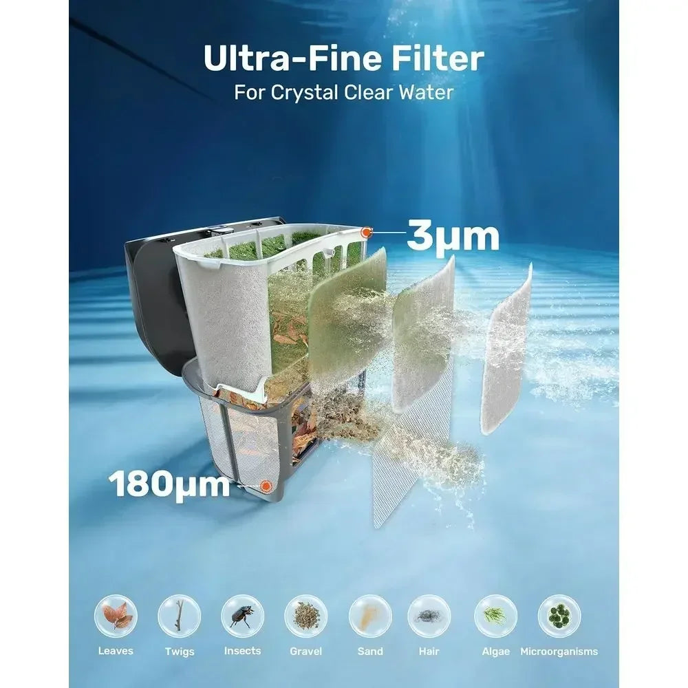 Pool Vacuum Cleaner with Wall & Waterline Cleaning, Dual Filtration, 150-200 Min Battery Life, Smart Navigation, Grey