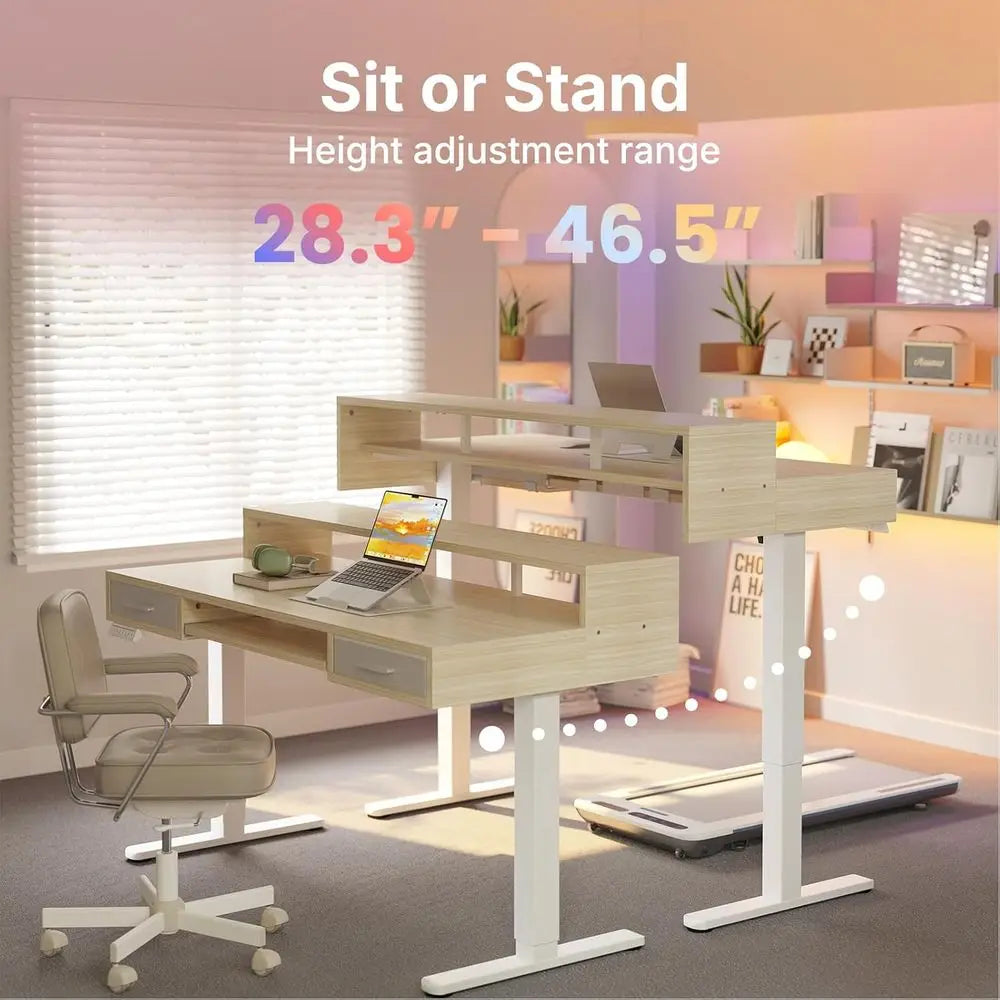 55″ x 26″ Electric Standing Desk with 2 Ders &24.4″ Large Keyboard Tray, C-Clamp Mount Compatible, Adjustable Computer Desk or O