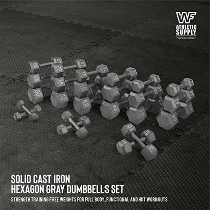 Cast Iron Dumbbell Set, Solid Hexagon Grey Dumbbell Set, Strength Training Free Weights for Women Men, 150 LB Set