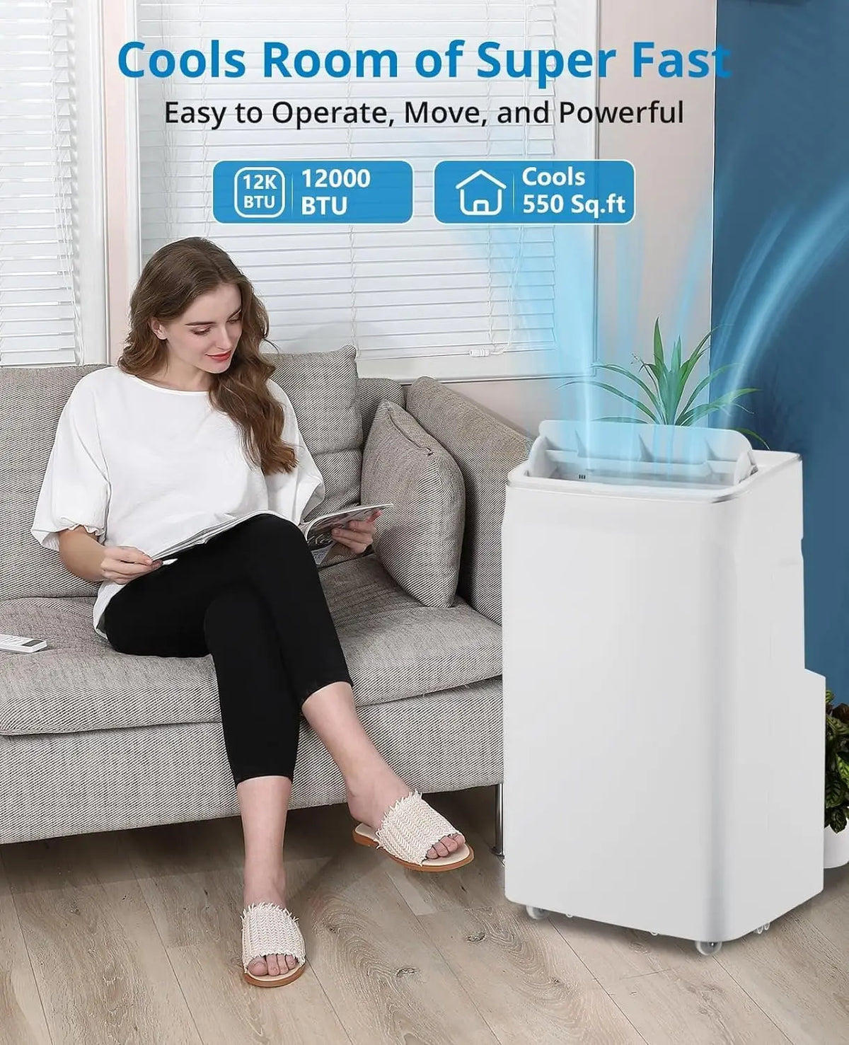 12000 BTU Portable Air Conditioner Free Standing AC Unit With Remote Control Dehumidifier Fan Auto Swing And Smart Sleep Mode Quiet Operation For Rooms Up To 500 Sq Ft White