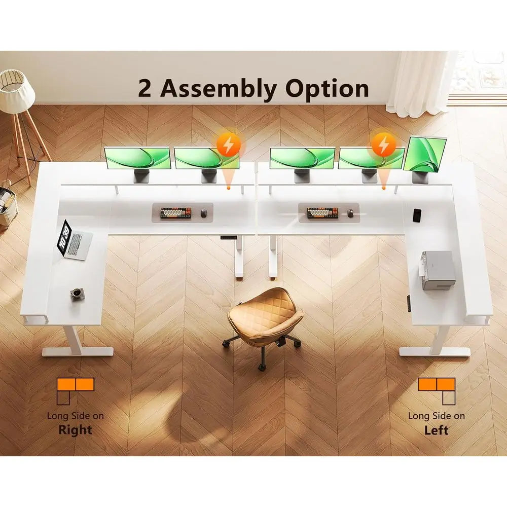 59 L-Shaped Electric Desk with Monitor Stand, 3 Memory Settings, White | Ideal for Home Office, Computer Workstation
