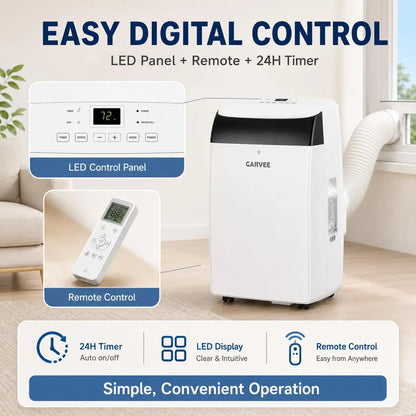 14000 BTU Portable Air Conditioners with Built-in Cool, Dehumidifier, Fan, Sleep Mode, 4-in-1 Compact Mobile AC Unit, Window Exhaust Kit 24H Timer