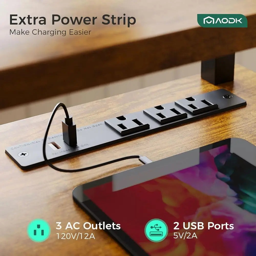Electric Standing Desk with Ders & Keyboard Tray, 55 Inch Height Adjustable Gaming Desk with Power Outlets & LED Lights, Sit Sta