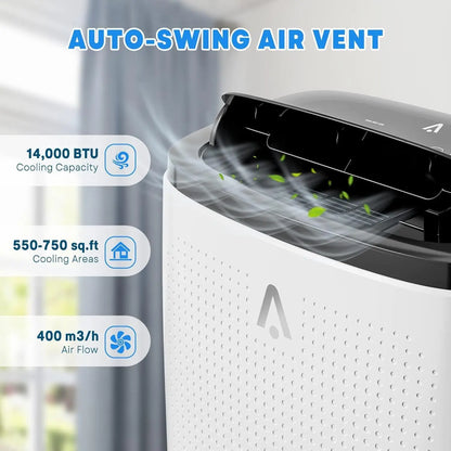14000 BTU Portable Air Conditioner - 3-in-1 AC with Fan & Dehumidifier - Quiet, Energy Efficient, LED Display, Remote, 24H Timer, Window Kit - Cools Rooms up to 750 sq ft