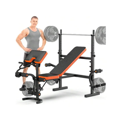 Large Fitness Equipment Bench Press Set With Leg Extension, 6 In 1 Weight Bench For Home Gym, Adjustable Workout Bench With Rack & Preacher Pad, Full Body Flat Incline Bench For Weight Lifting