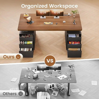 Electric Standing Desk with 6 Ders, 55" Adjustable Stand up Desk with Storage, Computer Desks with Power Outlets or Home Oice, B