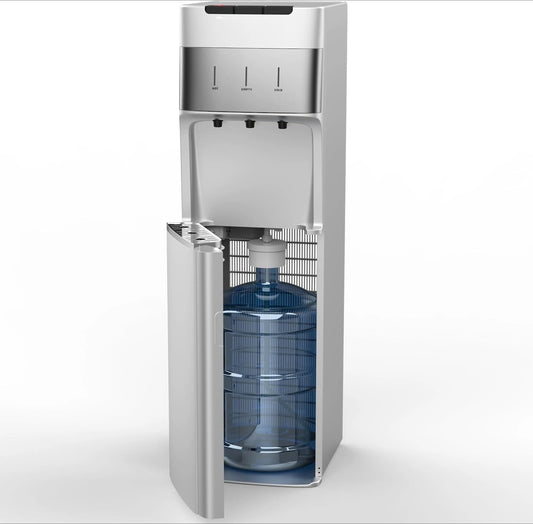Self-Cleaning Water Cooler Dispenser Bottom Load for 3-5 Gallon Bottle with Safety Lock LED Display Light，Silver