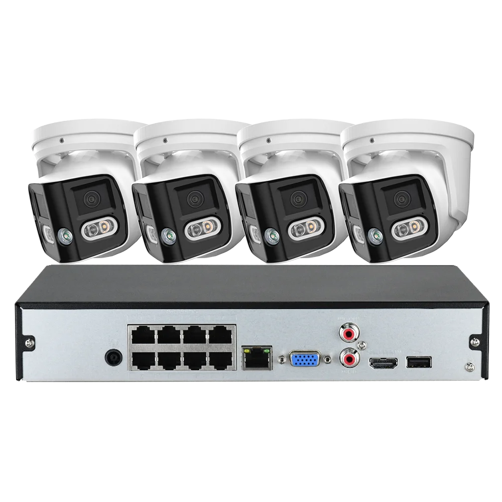 180 Panoramic Dual Lens 8CH NVR IP POE CCTV Security Camera System Full Color Night Vision Outdoor Active Deterrence DMSS APP