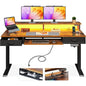 Electric Standing Desk with Ders & Keyboard Tray, 55 Inch Height Adjustable Gaming Desk with Power Outlets & LED Lights, Sit Sta